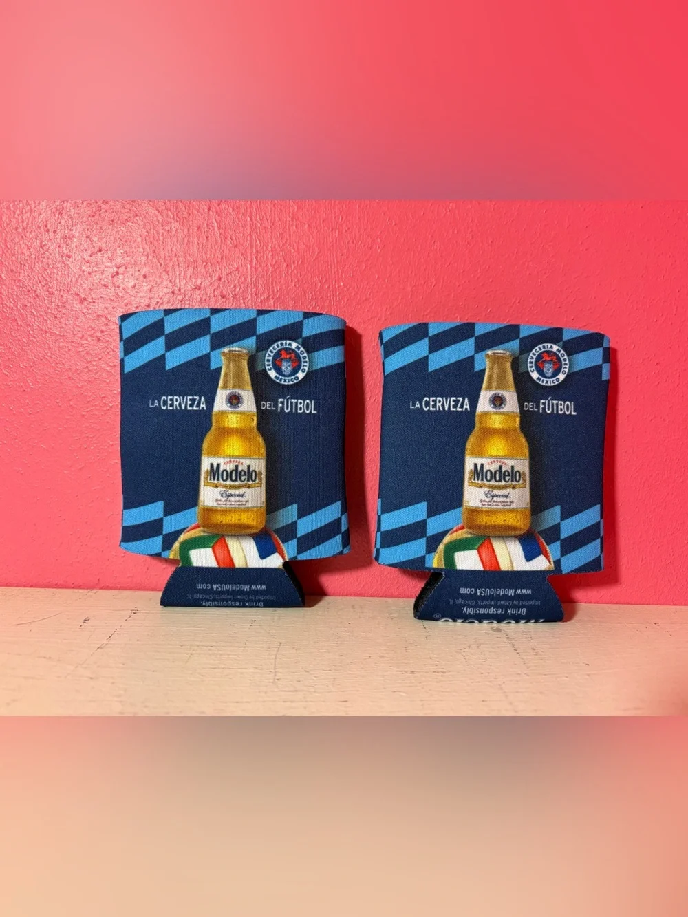 NEW World Cup FIFA Modelo Beer Koozies Pair 2 Blue Collectible 2026 Futbol Game